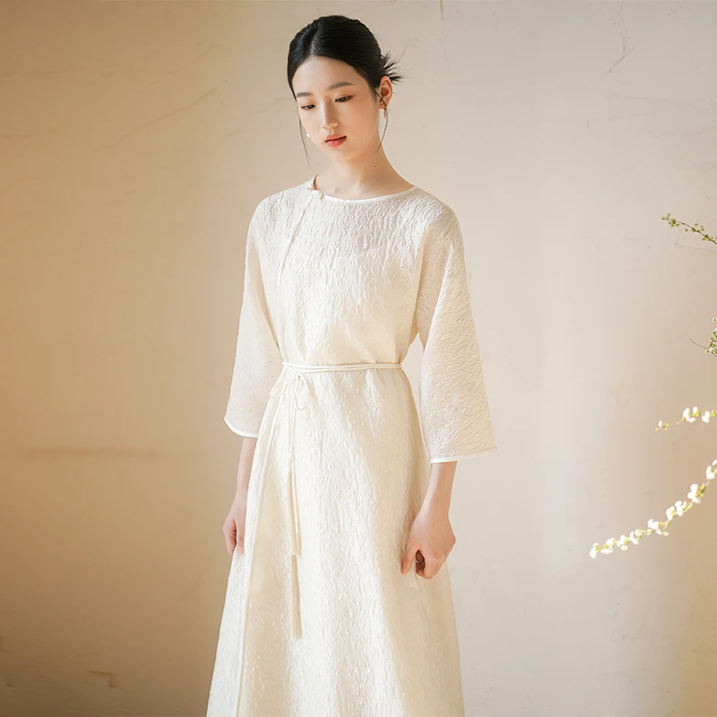 初蝉原创设计连衣裙女2025夏高端肌理气质新中式长裙中国风0315-N