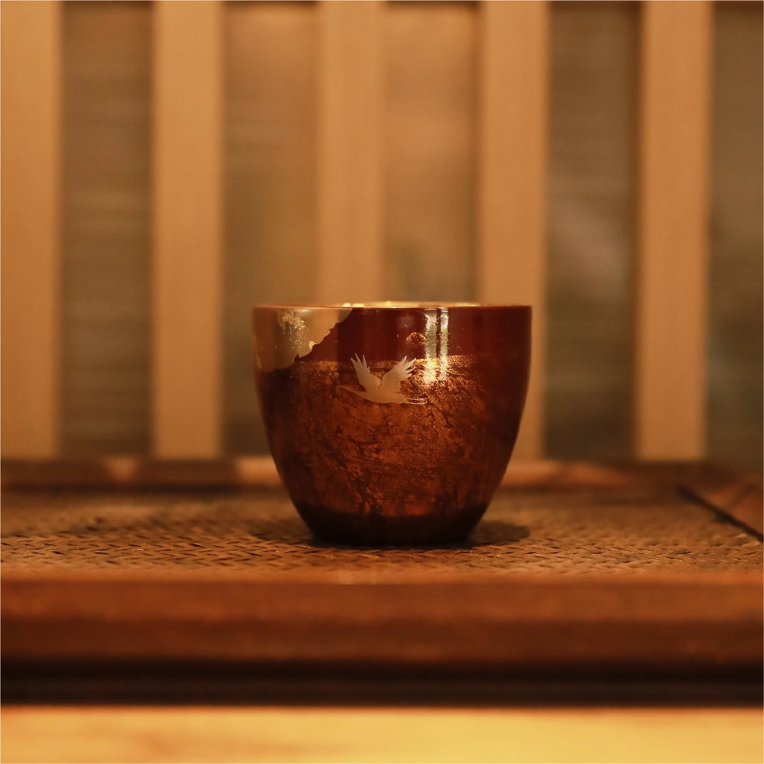 艺漆 · 大漆金箔仙鹤清酒杯  日本进口前重漆器  清酒杯子  大漆