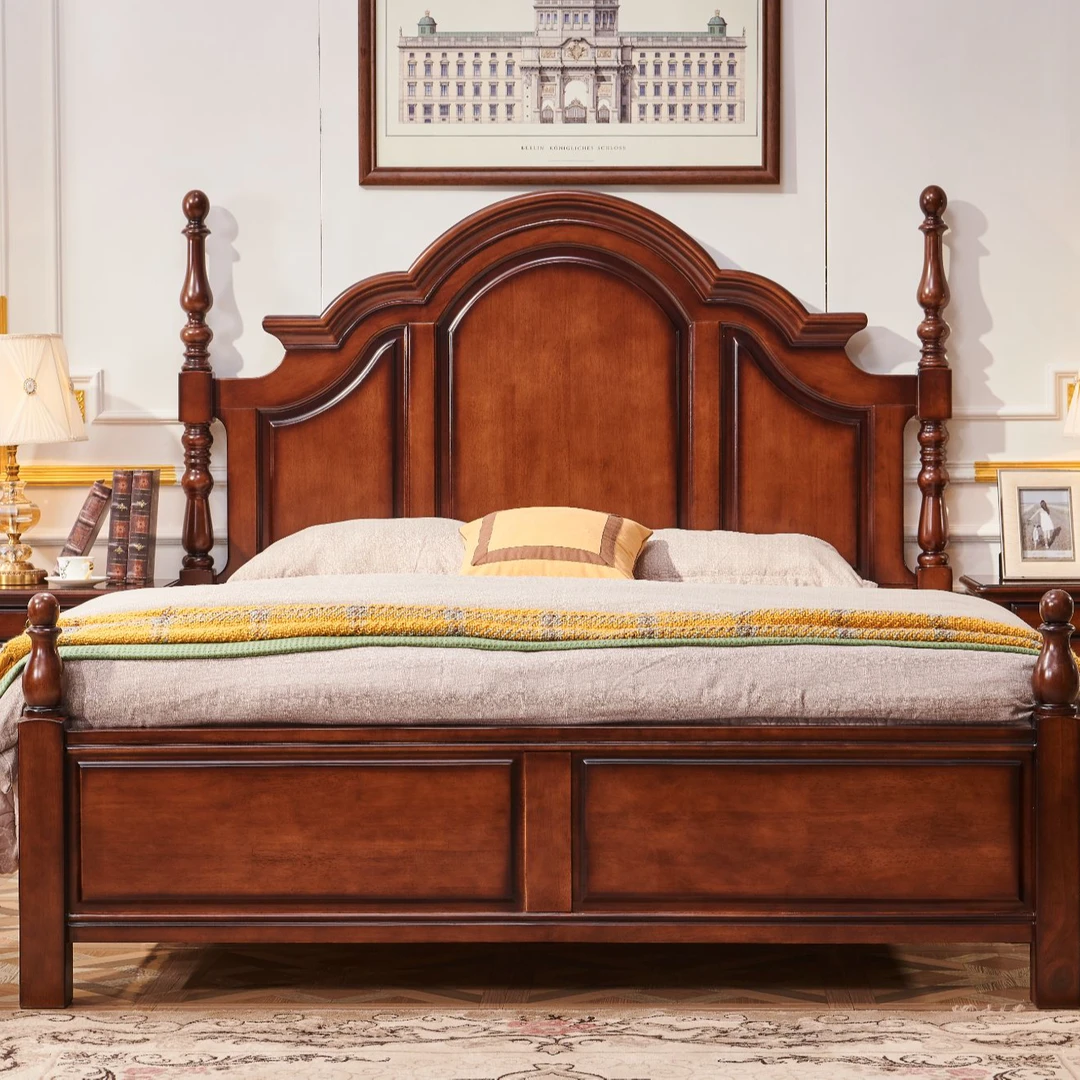 中古风美式家用1.8米实木大床主卧轻奢中式简约主卧室床主卧大床