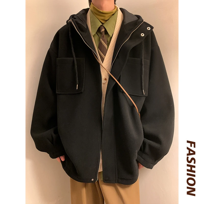 毛呢大衣男短款呢子外套春秋加厚款呢料上衣美式潮牌复古休闲夹克