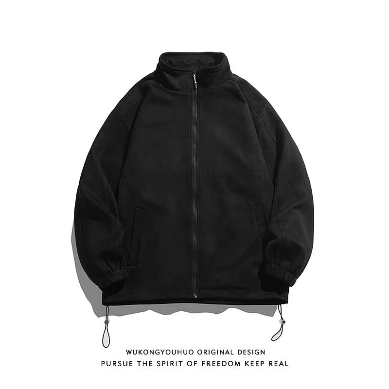 情侣桃皮绒潮牌春秋复古立领夹克男美式街头宽松休闲青少年外套女