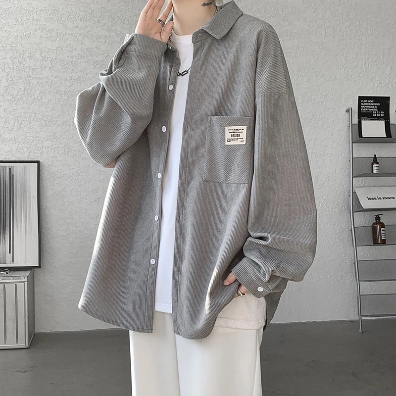秋季新款灯芯绒衬衫男长袖宽松休闲设计感衬衣港风痞帅气日系外套