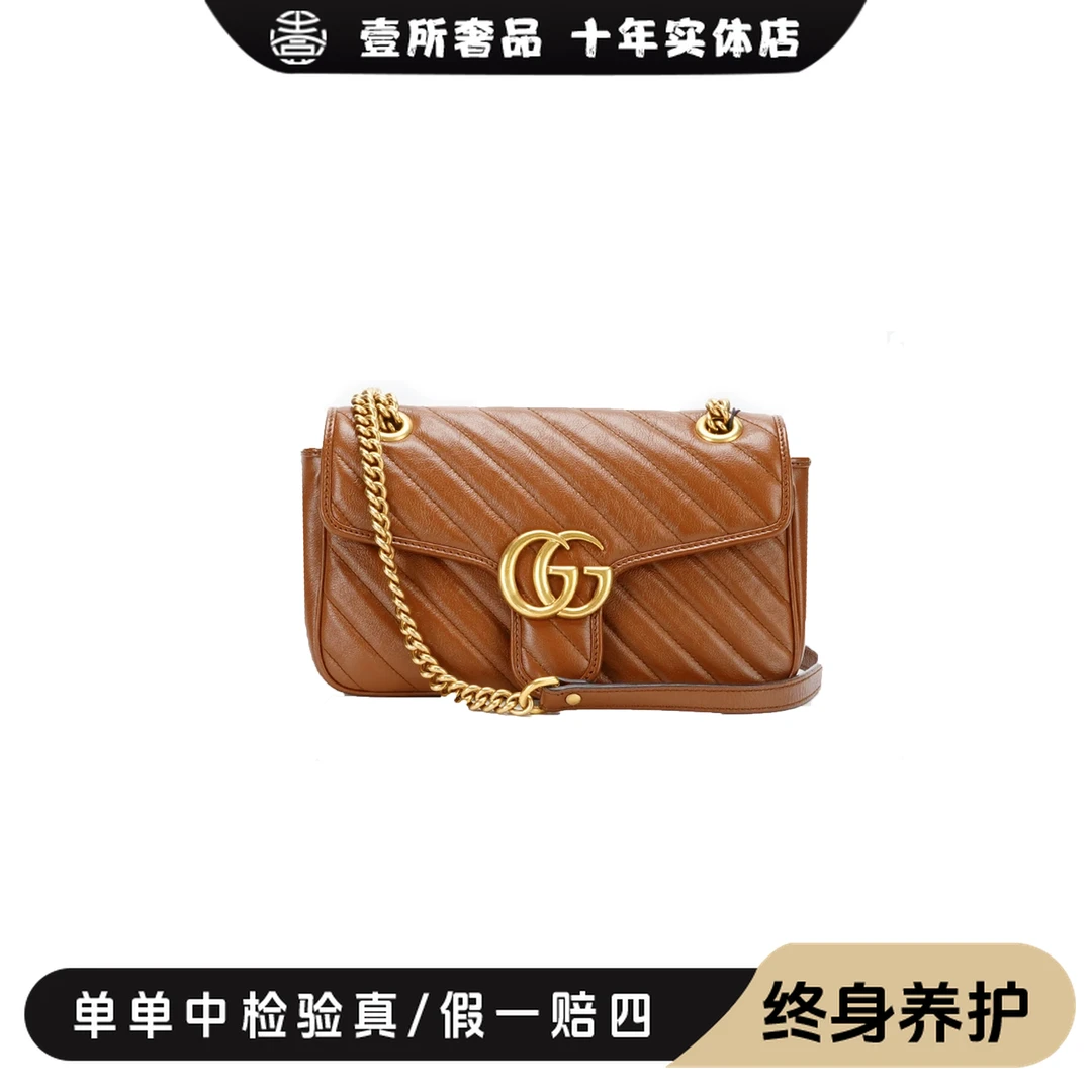 99新 GUCCI/古驰 壹所奢品/gucci马蒙26焦糖色斜跨包单肩包