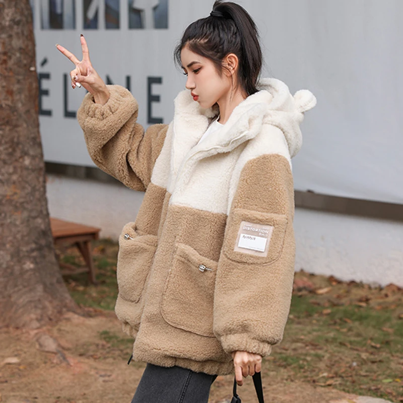 #羊羔毛外套少女秋冬装2023新款学生可爱百搭加绒加厚棉服/8894/