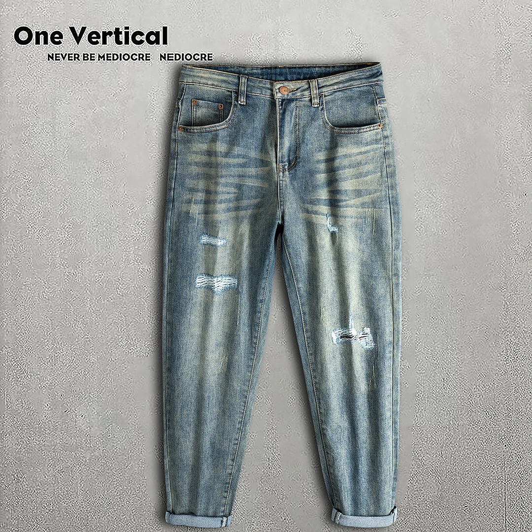 假破洞男士直筒时尚休闲百搭夏季春夏潮流蓝色复古薄款宽松7710