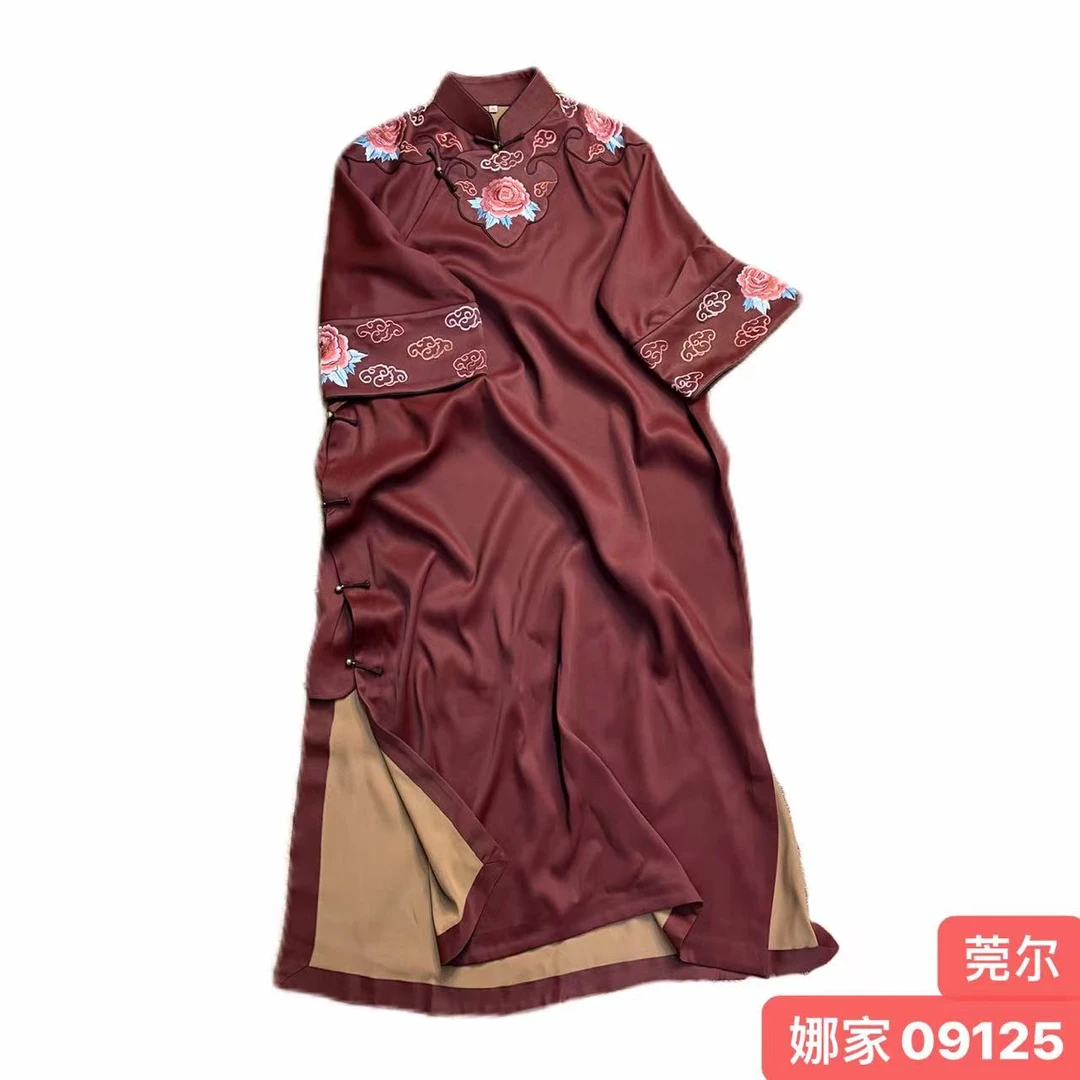 娜家国风刺绣莞尔袍子（09125）中国风刺绣国风