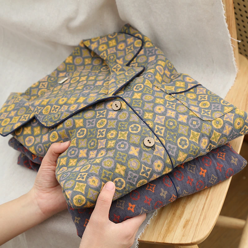 【新品·男士套装】双层纱纯棉家居服宽松大码睡衣双层棉纱秋冬款