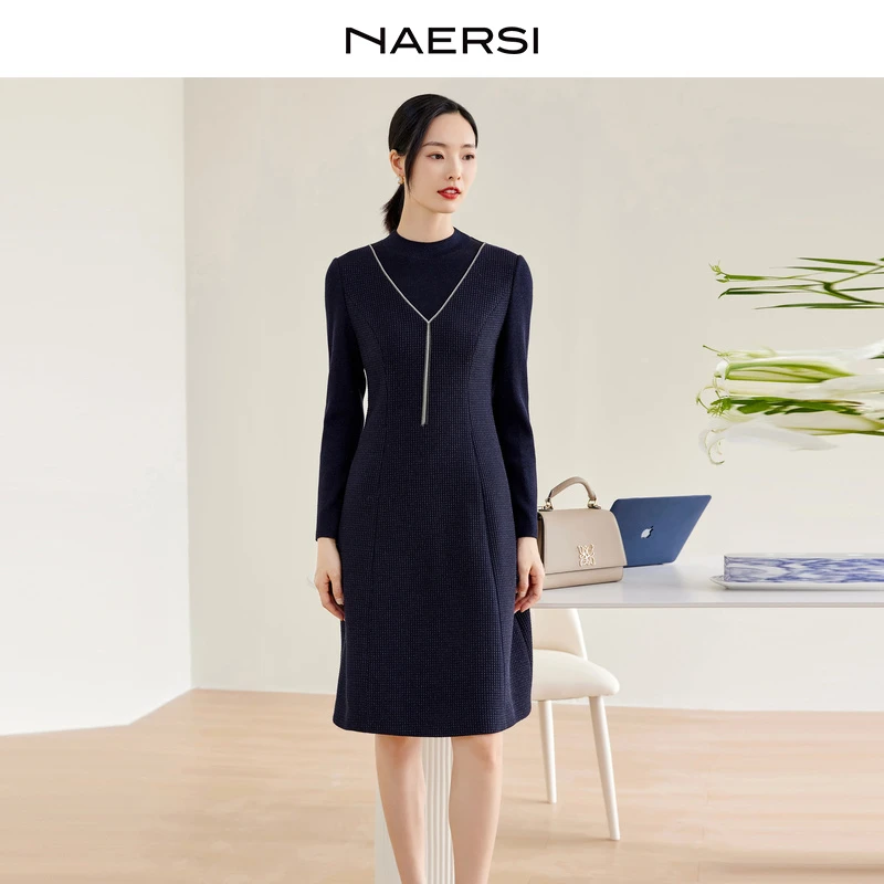 娜尔思显瘦修身秋冬气质优雅连衣裙NF08180Q8-NF08103A5