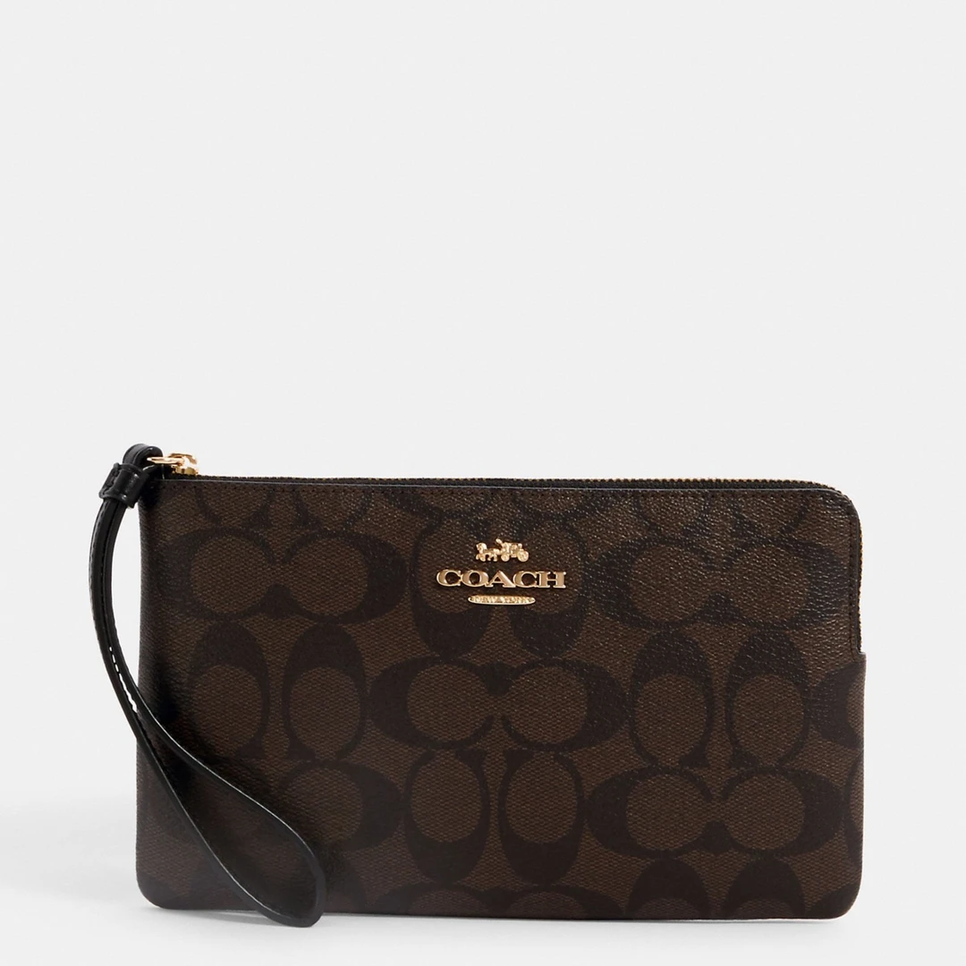 COACH/蔻驰女士Coener Zip深棕老花拉链零钱包手拿包 6648IMAA8