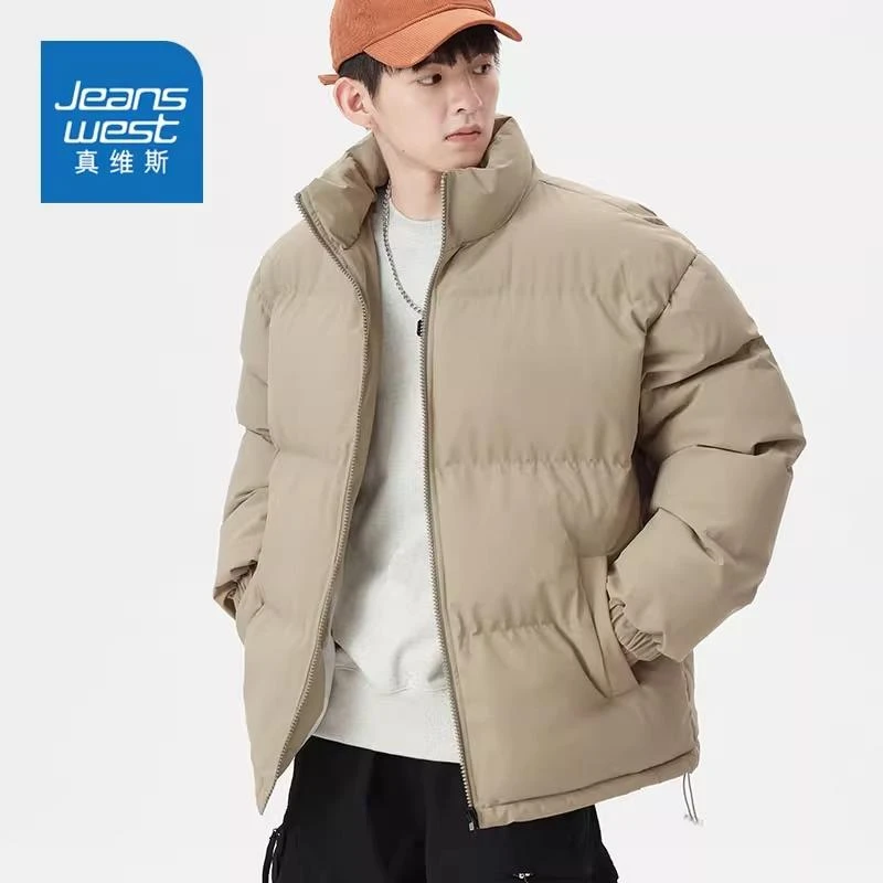 Jeanswest/真维斯男生冬季外套2023加厚棉衣立领短款纯色宽松棉服