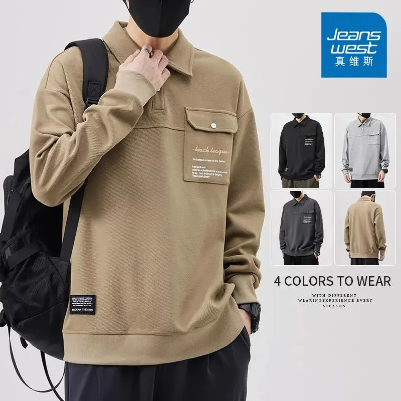 Jeanswest/真维斯男士长袖POLO衫秋冬潮流宽松百搭休闲翻领T恤男