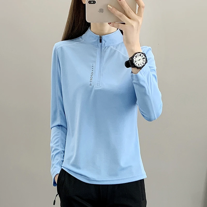 防晒速干运动上衣女新款修身显瘦晨跑运动服健身衣跑步训练瑜伽服