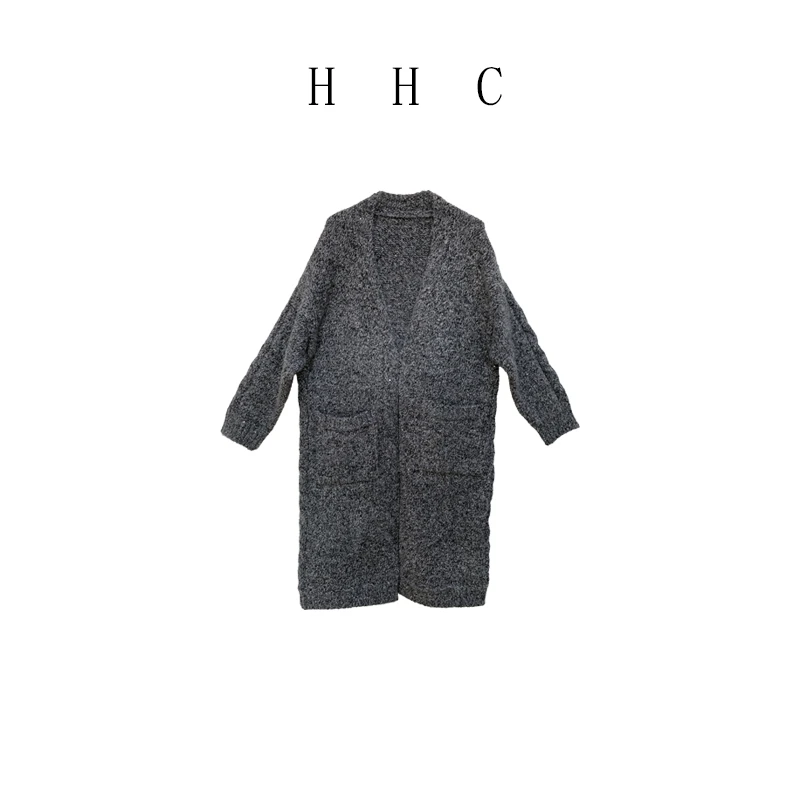 【花花菜】冬装新品 极简风慵懒松弛感V领亮片长款开衫毛衣外套女