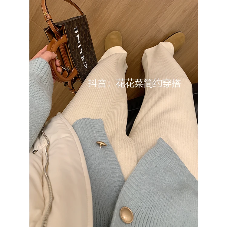【花花菜】人手b入三条 加绒抽绳休闲直筒裤女