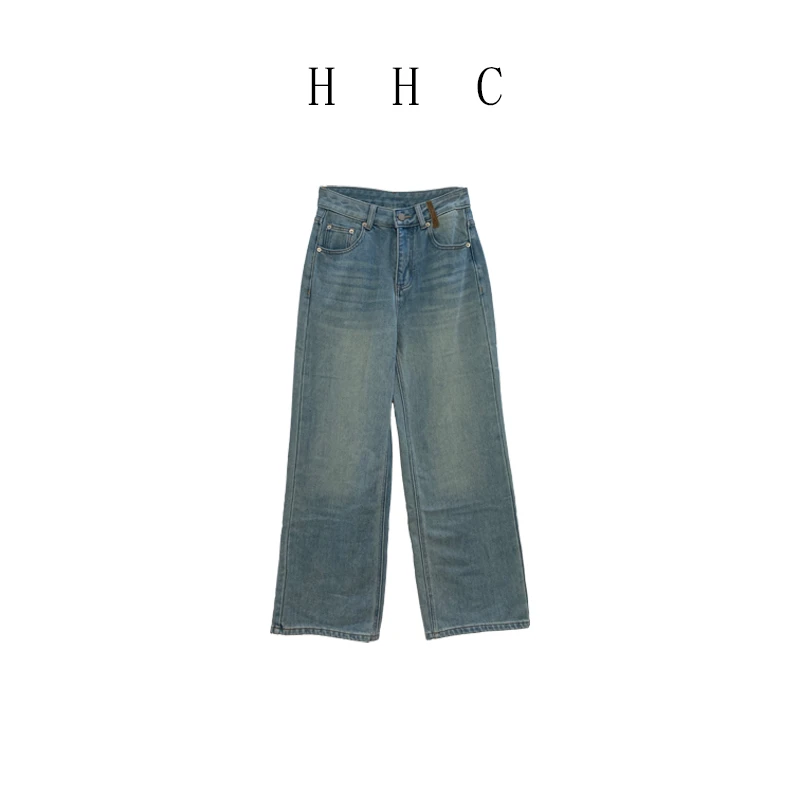 【花花菜】秋装新品 做旧宽松显瘦窄版阔腿牛仔裤