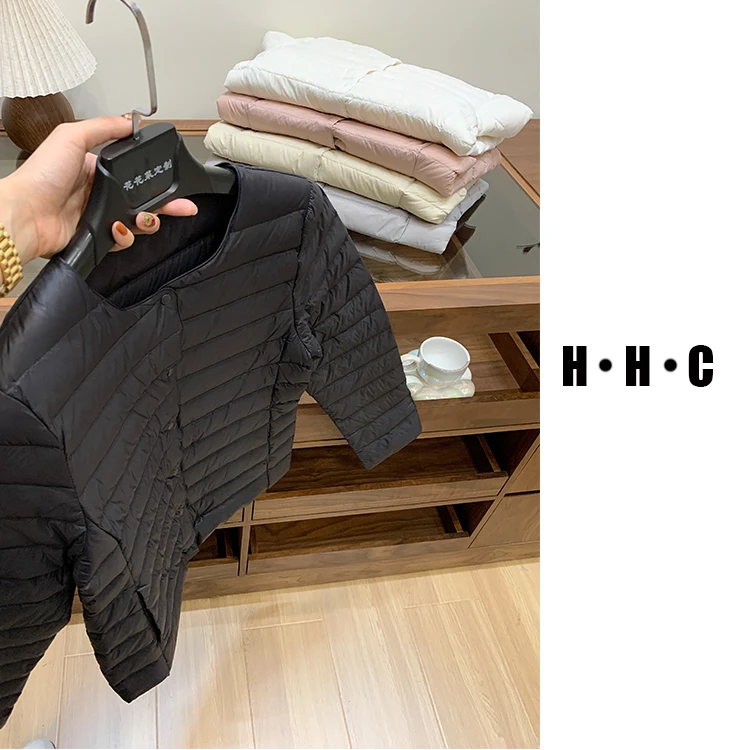 【花花菜】可以圆领穿 可以V领穿 极简风轻薄显瘦保暖长袖羽绒服女