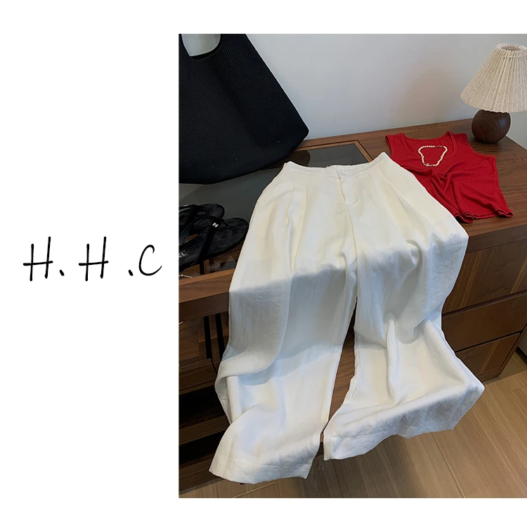 【花花菜】小个子版 天丝+麻 夏季纯色极简风百搭松紧腰休闲裤女