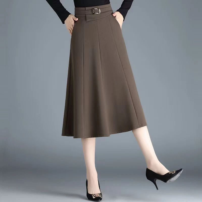 【衣衣不舍】秋季新款西服面料大摆裙透气显瘦过膝半身裙