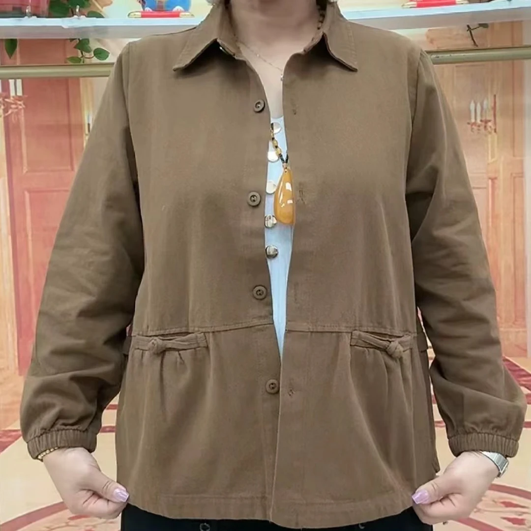 宽松休闲百搭长袖保暖衣女2025新款中年妈妈装春秋款纽扣开衫外套