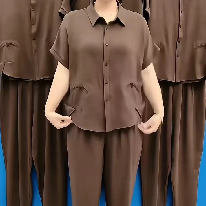 夏季中老年妈妈薄款两件套新款宽松显瘦百搭减龄套装女