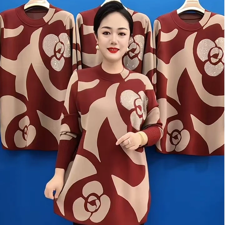 新款宽松休闲加厚款打底衫2025秋冬款百搭减龄大码遮肉包臀针织衫