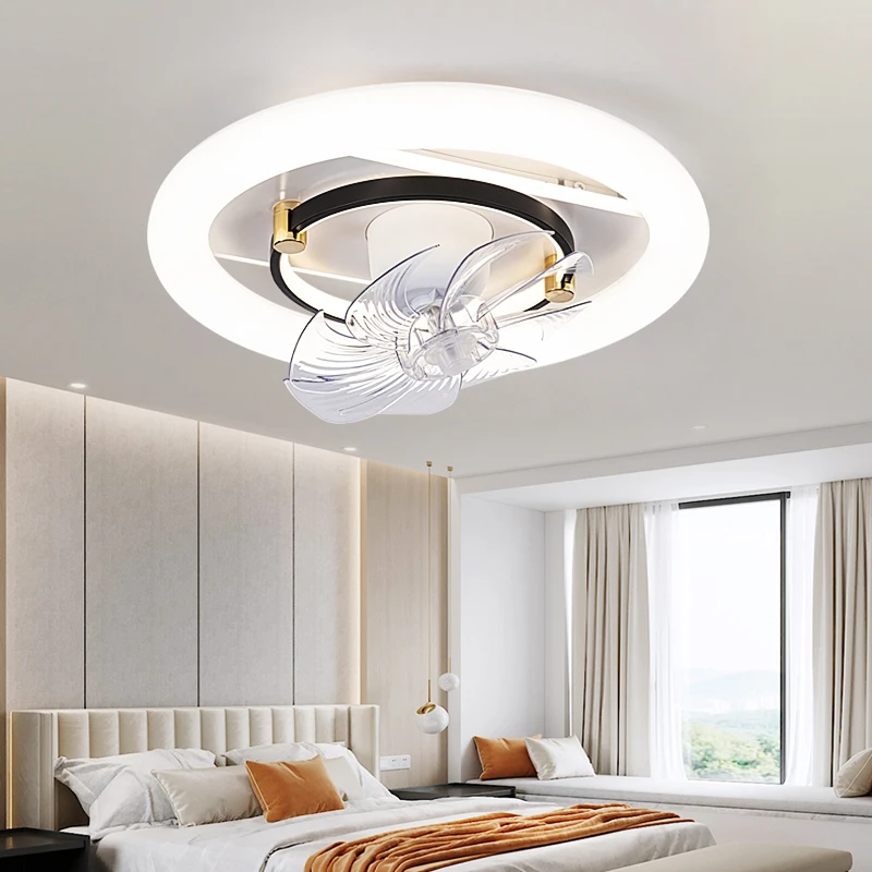 卧室风扇灯房间简约现代圆形静音摇头电扇灯餐厅饭厅吸顶风扇灯