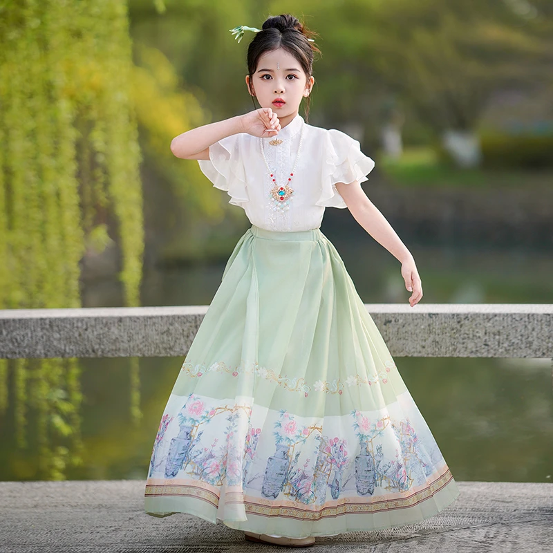 （清波）女童夏季新款套装马面裙女孩国风古装新中式唐装儿童汉服