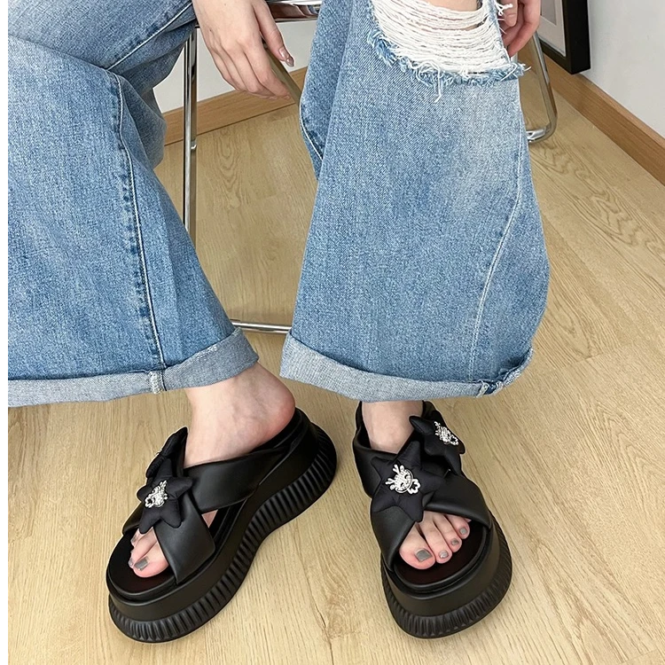 欧货厚底拖鞋断码｜五角星交叉带｜时尚水钻A42