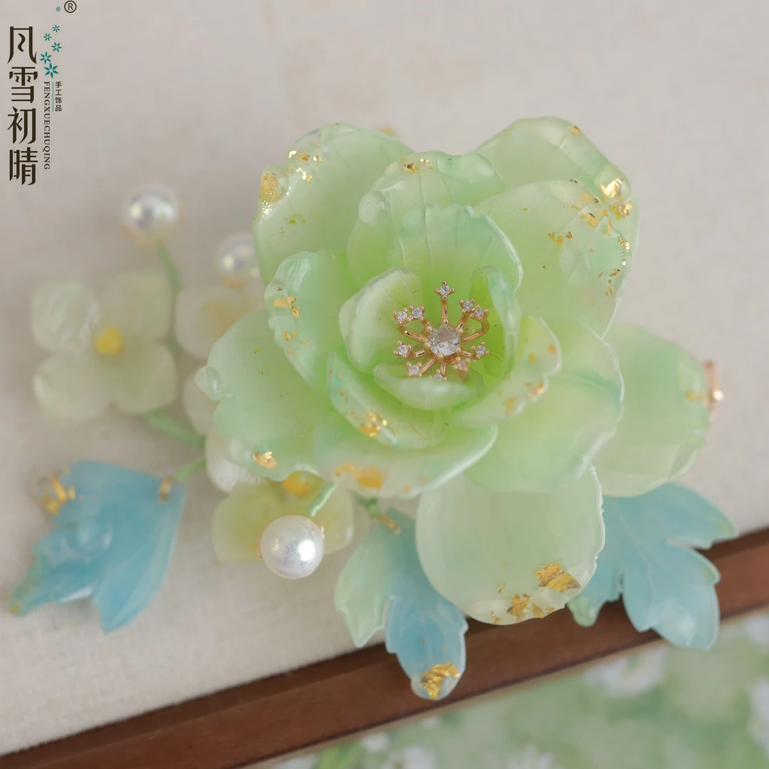 风雪初晴青提央发夹原创汉服发饰设计复古风配饰品超仙气