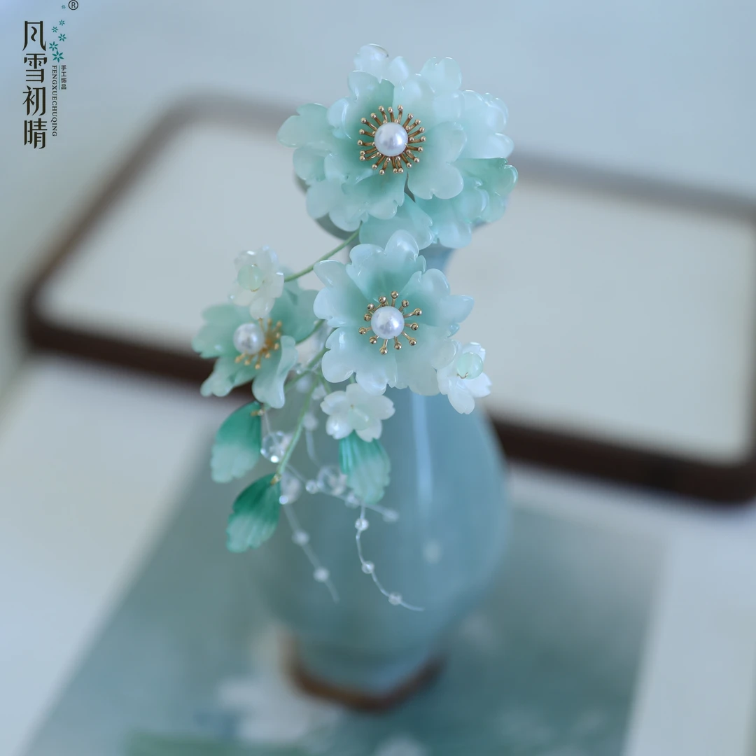 风雪初晴清新水玉发钗发簪手工日常简约日常清新发簪子手工发簪