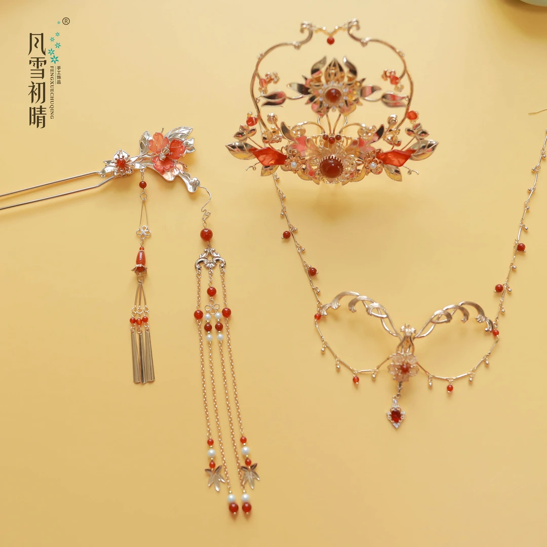 风雪初晴记微香发冠发钗额链汉服首饰百搭发饰红色国风古典