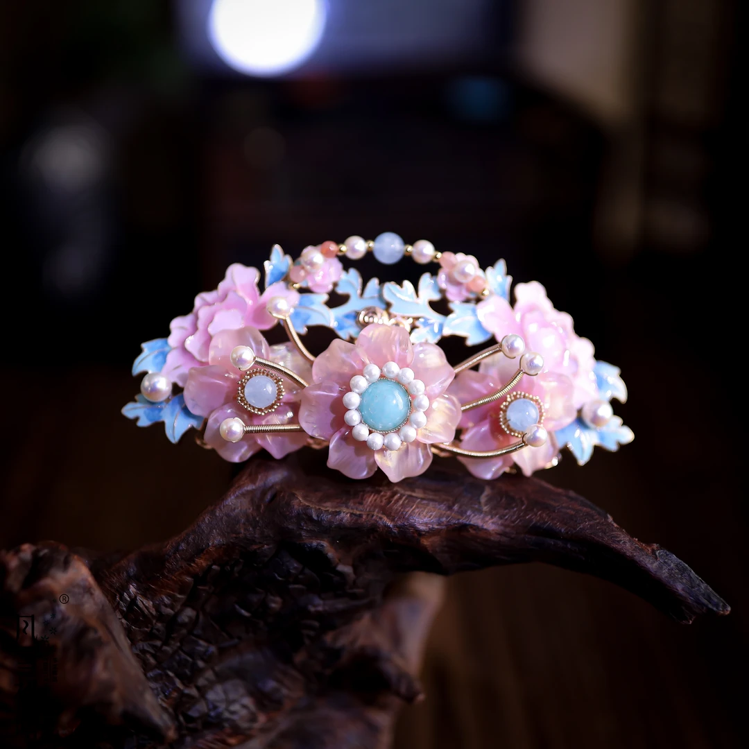 风雪初晴牡丹花下发冠发簪手工发簪气质百搭复古古风古典簪发