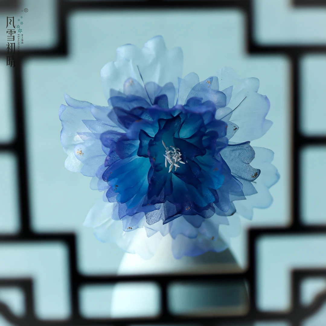 风雪初晴星夜梦发夹【真丝烫花】手工汉服百搭古风日常仙气清新发饰