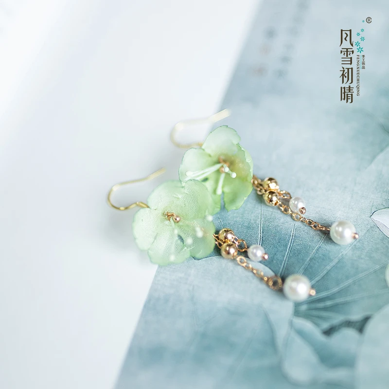 铜合金布艺耳饰 樱若耳环小樱花【烫花】耳环汉服百搭手工古典国风