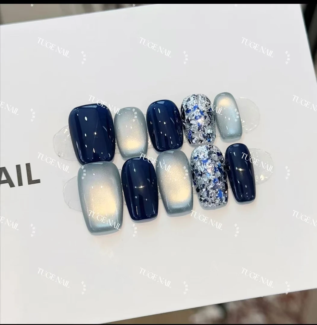 TugeNail “蓝调时光” 秋冬渐变猫眼美甲气质简约猫眼穿戴甲TG1190