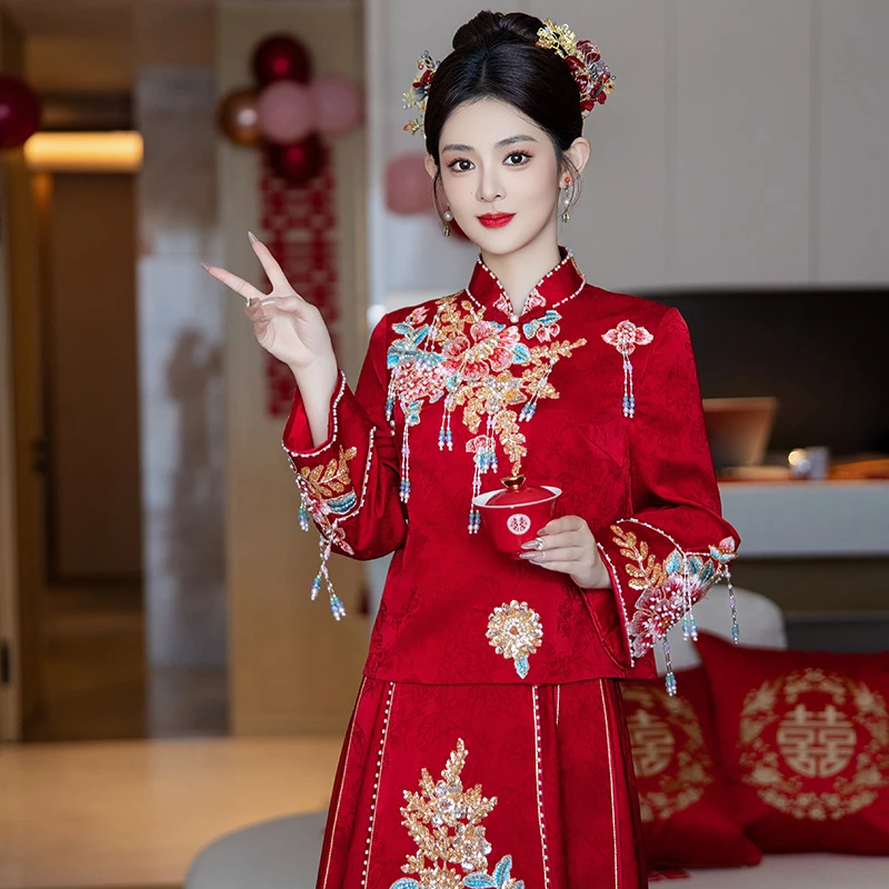 新中式2025新款结婚秀禾服爆款嫁衣春夏简约新娘敬酒新中式婚服