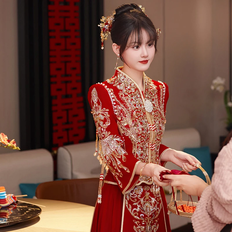 高端重工秀禾服冬季2025新款结婚新中式嫁衣出阁婚服出嫁礼服敬酒