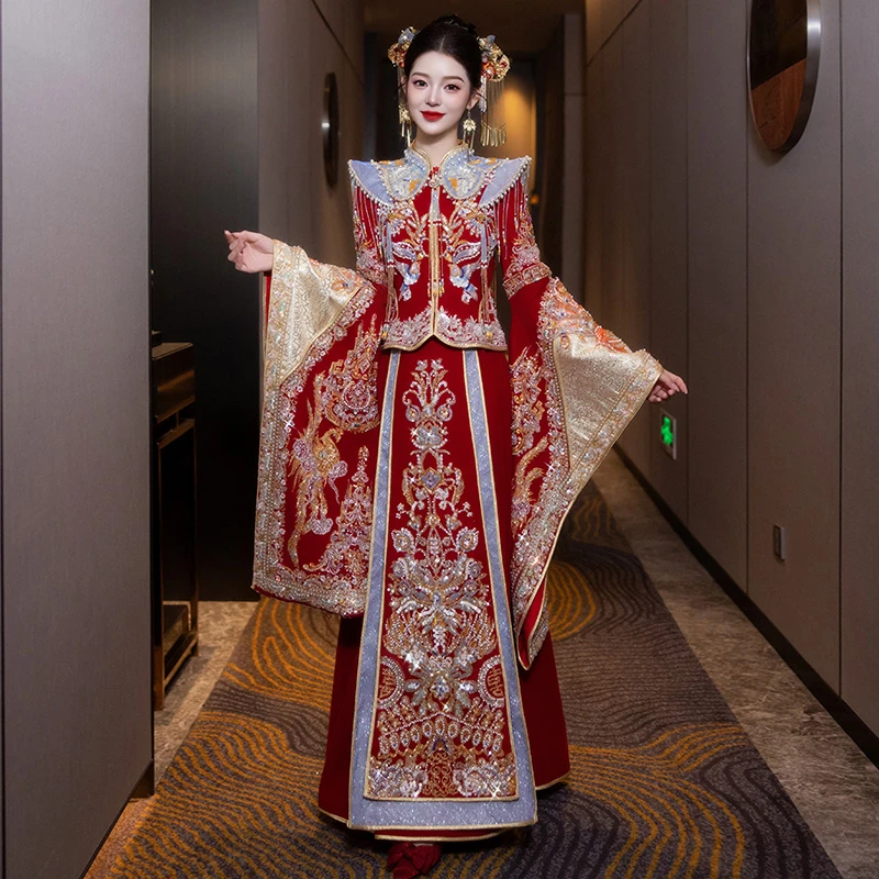 高端重工中式嫁衣明制汉服新娘结婚秀禾服婚礼2024新款出阁服婚服