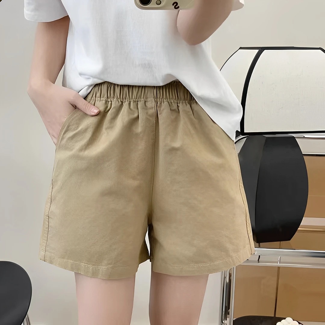 日系休闲棉质短裤女夏款高腰宽松阔腿小个子显瘦五分裤外穿夏季
