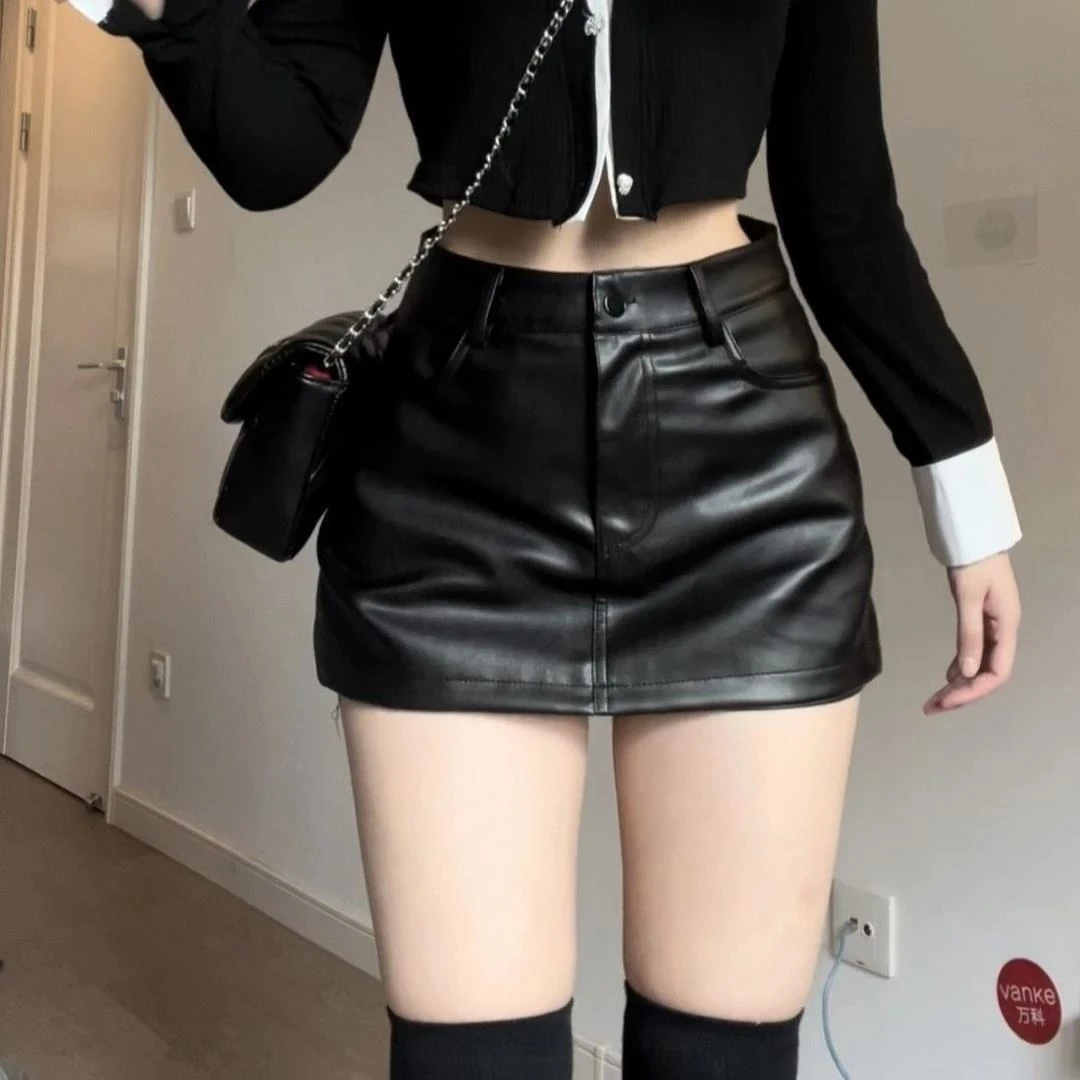 【黑色百搭皮裙】修身显瘦ins设计感高腰质感超好皮裙裤女潮秋冬