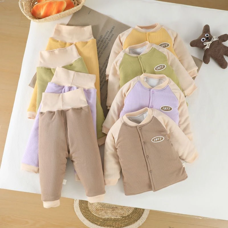 秋冬120克薄棉套装上新棉内胆套装男女宝宝保暖高腰套装