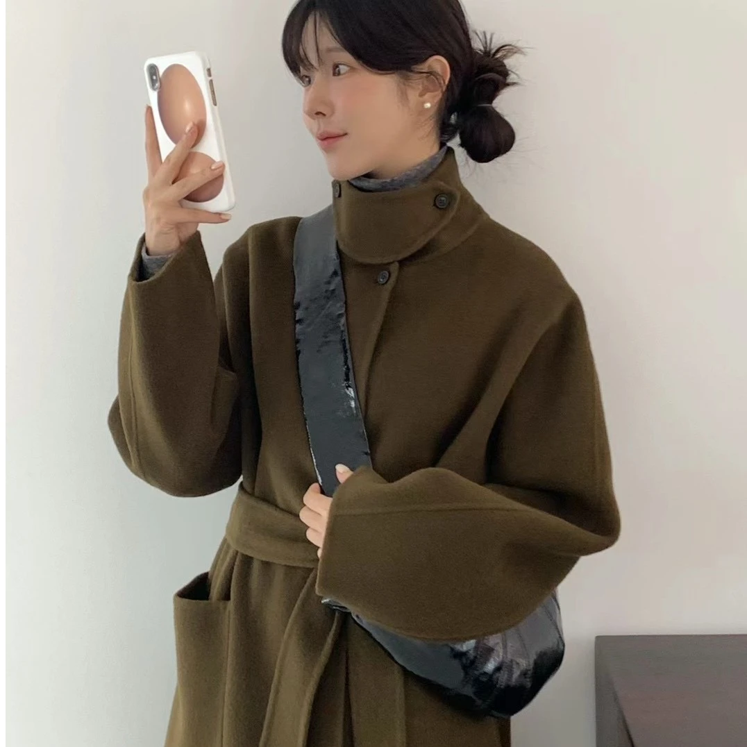 韩国*egg斗篷大衣冬季新款立领外套韩版百搭款