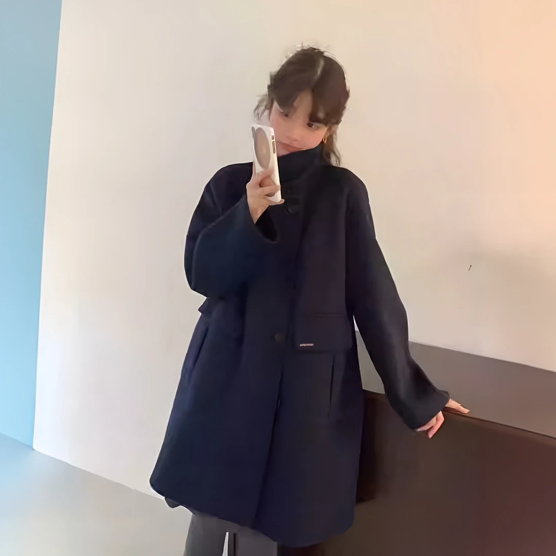 D56 韩国东大门egg鸡蛋家复古百搭两穿大口袋大衣领子外套秋冬