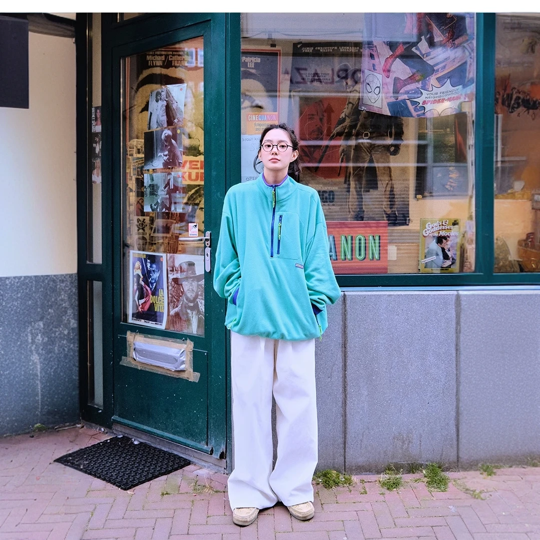 D6 现货SPELL24冬季新品摇粒绒半拉链外套立领宽松纯色微标logo女