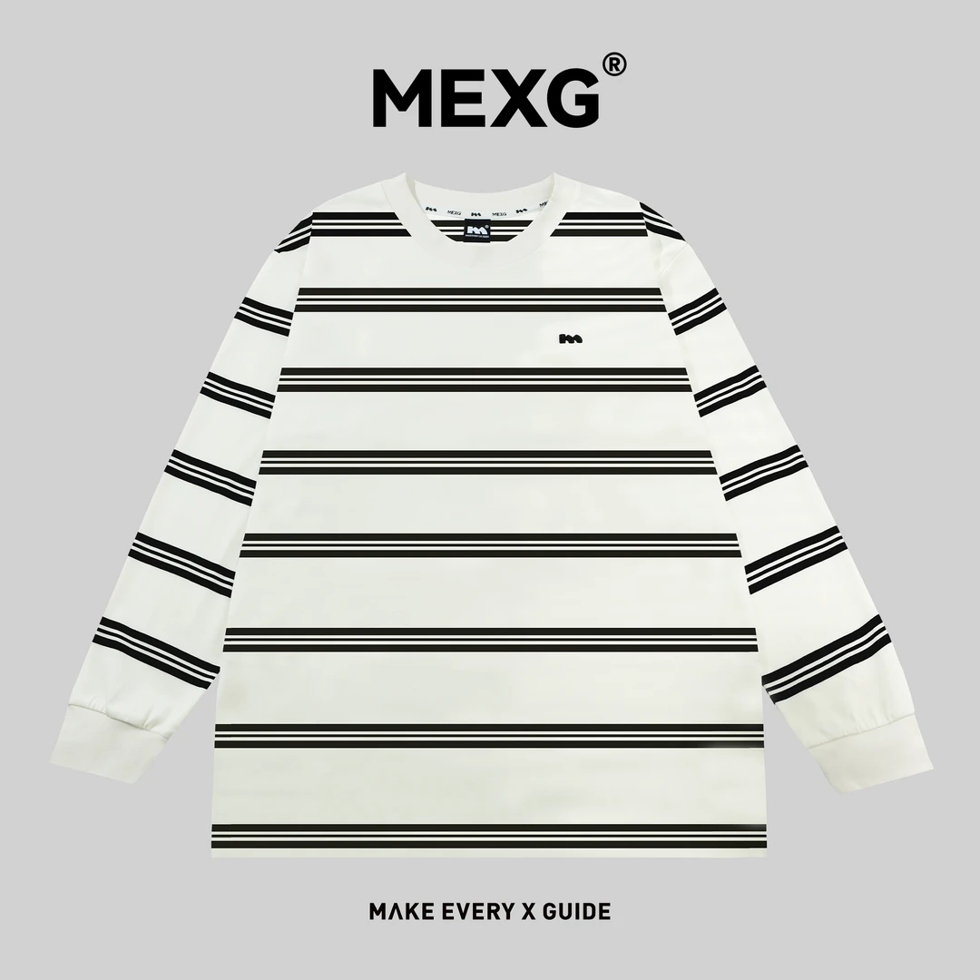【“简约条纹”长袖】MEXG！舒适透气！休闲百搭！秋季情侣款长袖T002