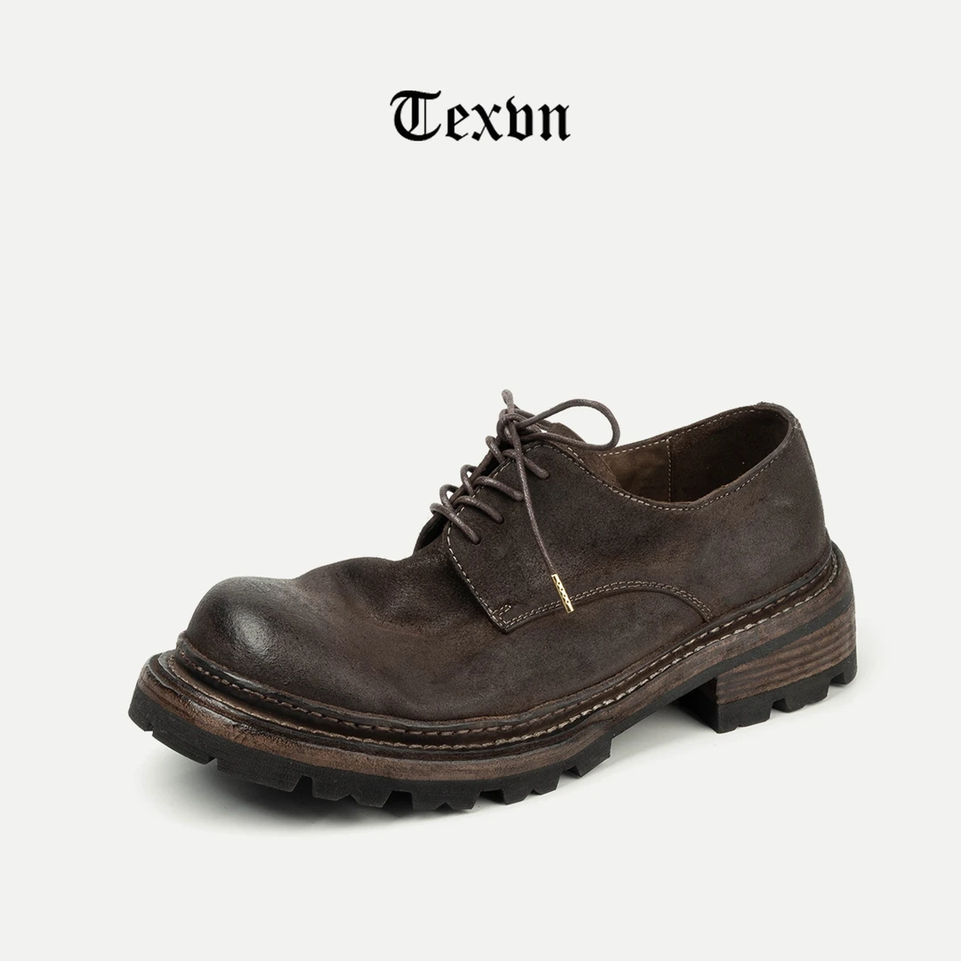 TEXVN/帝斯维恩厚底手工男士系带马皮时尚低帮圆头休闲男皮鞋复古