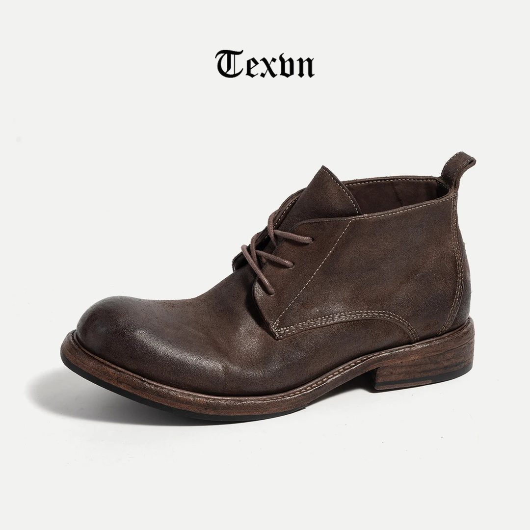 TEXVN/帝斯维恩秋冬固特异皮底手工复古马皮中邦短靴真皮圆头男靴
