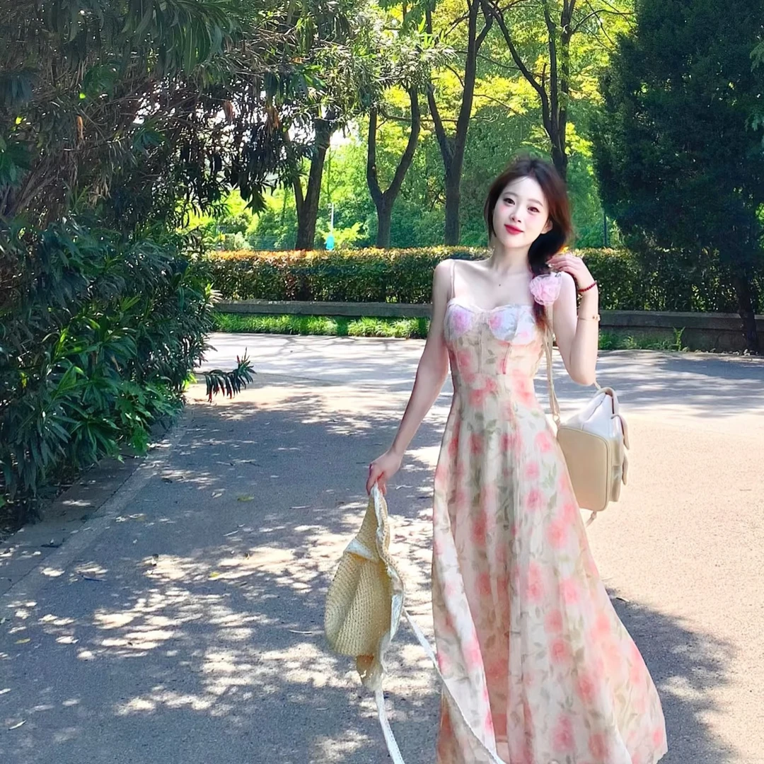 夏季女装气质时尚挂脖法式吊带裙