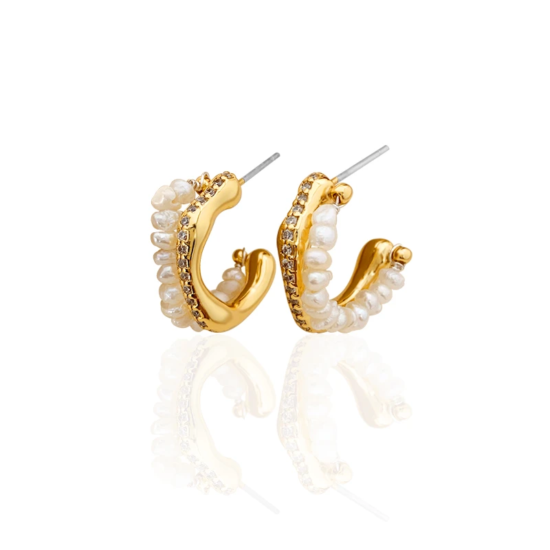 铜合金仿珍珠耳饰 轻奢珍珠耳环白色复古小众冷淡风素款耳钉高级