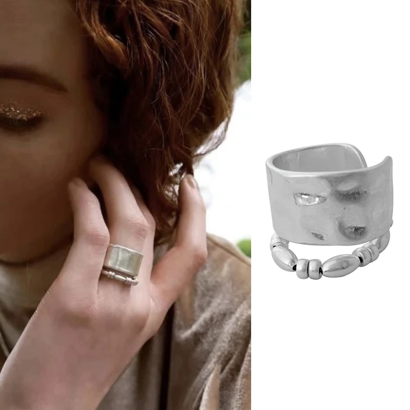 铜合金戒指 日本双层不规则个性可调节指环宽版珠子戒指镀金开口